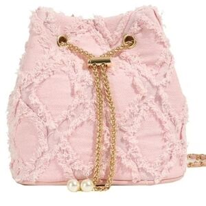 Chic Pink Textured Shoulder Bag with Gold Accents Pearl Detail